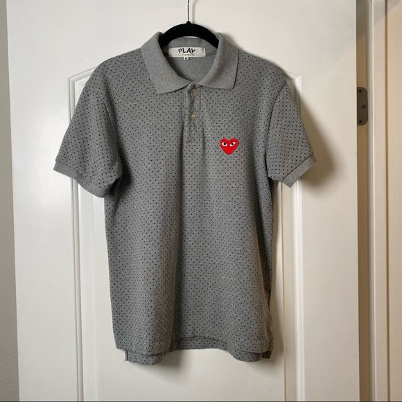 Comme des Garcons Play Grey Black Polka Dot Cotton Pique Collared